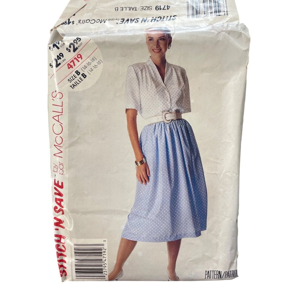 90s McCalls Pattern 4719 Sewing Pattern Size 4-16-18 Misses Blouse & Skirt CUT